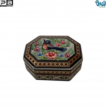Khatam mini jewellery box with golo morgh miniature